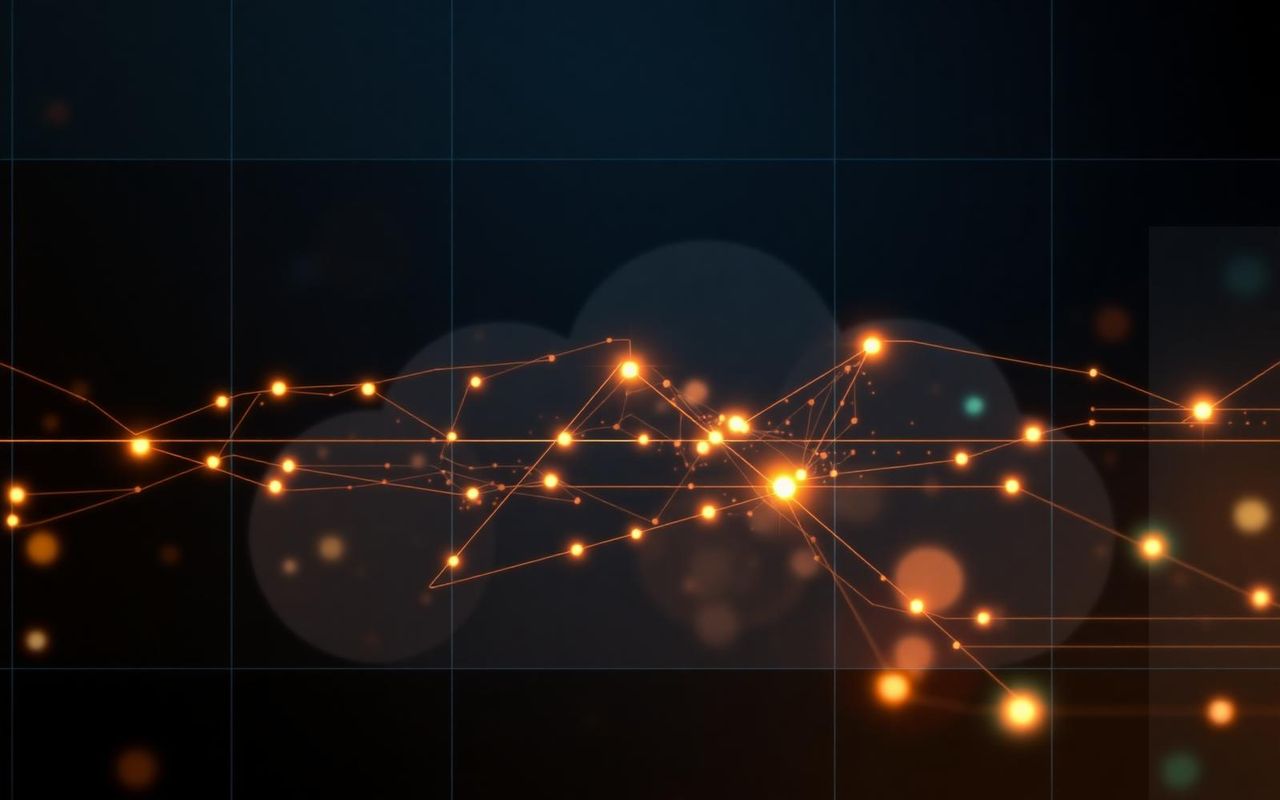 Abstract visualization of a multi-cloud enterprise architecture with connected data nodes